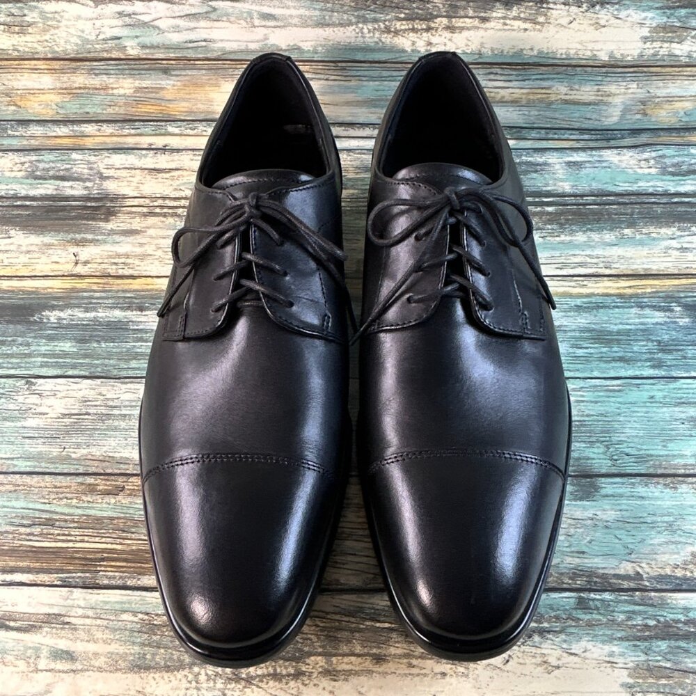 Ecco Tray Tech Derby Dress Shoes Mens 12-12.5 Black Leather Cap Toe Business